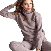 Load image into Gallery viewer, MVGIRLRU Woman Sweater Suits Casual  Knit Tracksuit Turtleneck Pullovers+pants Two Piece Sets Female Outfits