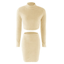 Load image into Gallery viewer, Two Piece Set Women Sweater +Pencil Skirt Suit Long sleeve Fleece Crop Tops Bodycon Skirt 2 Pieces Set Women Knitted Tracksuit